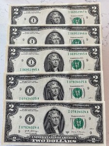 Green Seal $2 Dollar Federal Reserve Notes Uncirculated Consecutive