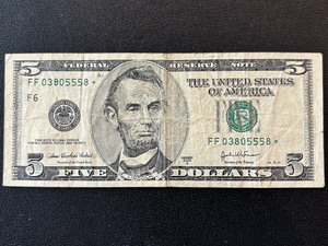 2003 A Green Seal $5 Dollar Star Note