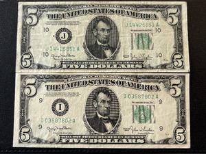 1950 Green Seal $5 Dollar Federal Reserve Notes