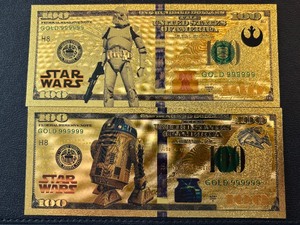 24K Gold Foil $100 Dollar Notes Star Wars