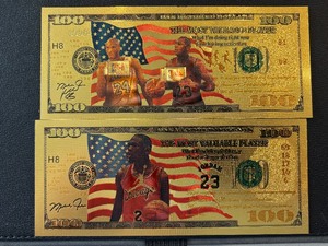 24K Gold Foil $100 Dollar Notes Kobe and Jordan