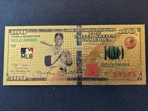 24K Gold Foil $100 Dollar Note Yankees Mickey Mantle