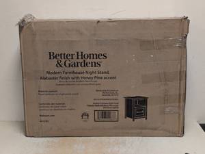 BETTER HOMES & GARDENS MODERN FARMHOUSE NIGHTSTAND ALABASTER FINISH WITH HONEY PINE ACCENT