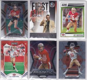 Joe Montana - 2020 Select, 2021 Playoff, 2022 Score, 2023 Mosaic, 2025 Prizm