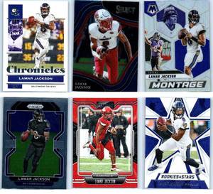 Lamar Jackson - 2020 Rookies & Stars, 2021 Chronicles, 2021 Prizm, 2022 Chronicles, 2022 Select, 2025 Mosaic
