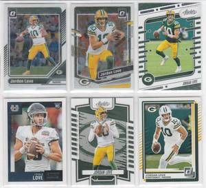 Jordan Love - 2020 Score, 2023 Absolute, 2023 Optic, 2024 Absolute, 2024 Optic, 2025 Donruss