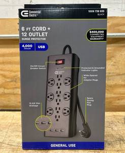 Commercial Eletric 6 FT Cord  12 Outlet Surge Protector