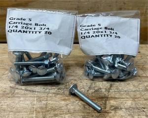 Lot of 40 Grade 5 Carriage Bolt 14 20x1 34