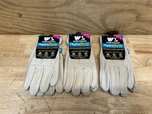 Womens Water-Resistant Leather Work Gloves, HydraHyde, Large (lot of 3)