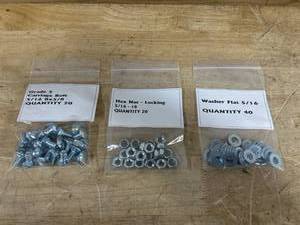 Lot of 20- Grade 5 Carriage Bolts with 20 Hex Locking Nuts and 40 Flat 516 Washers