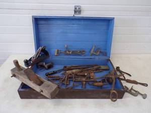 Vintage Tools with Wood Tool Box,