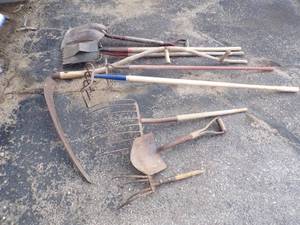Vintage Tools, Sye, Silage Fork, Shovels, Forks and more