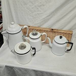 Lot of 4 Enamel Coffee Pots