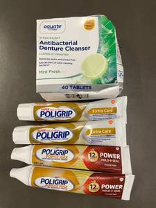 Equate Antibacterial Denture Cleaner Mint Fresh 40 Tabs - Poligrip Extra Care Power Max (4 tubes)