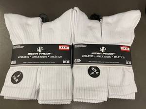 Wear Proof Mens Crew Socks - 6 Pairs per Pack, White, Size 10-13 (Lot of 2)