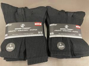 Wear Proof Athletic Socks - 6 Pair Per Pack - Size 10-13 - Black - Lot of 2