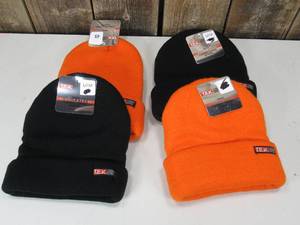 T.E.K. Mens Insulated Thermal Cuffed Beanies  (2 Orange & 2 Black)