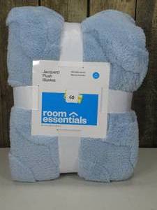 Full Queen Light Blue Jacquard Plush Blanket - Room Essentials 90x92