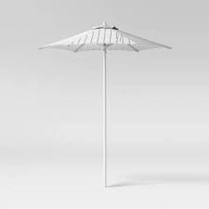 6 Round Grid Monochrome Outdoor Patio Market Umbrellas White with White Pole - Room Essentials