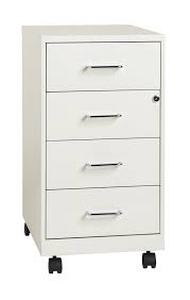 Space Solutions 18 Deep 4 Drawer Metal Mobile Organizer with 4 Box Drawers Locking Pearl White