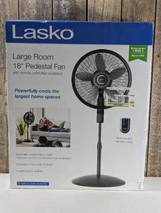 Lasko 18 Stand Oscillating Fan Black Adjustable Height, Remote Control, 4 Speeds, Indoor Use