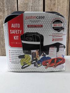Deluxe Safety Kit Black - Justin Case Auto Emergency Preparedness with Jumper Cables & Camping Essentials