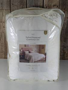 King Tufted Diamond Crinkle Comforter and Sham Set Ivory - Threshold OEKO-TEX Certified, Jacquard Weave