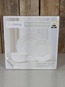 True Living Dinnerware Set, White, 12 pcs - Ceramic