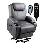 Gray Leather Power Lift Standard (No Motion) Recliner with Power Lift