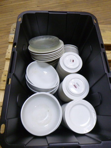 Tote of Miscellaneous Dishes