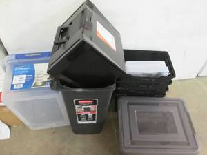 Assorted plastic storage bins, all ...