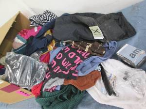 Box of clothes, fabric and other it...