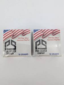 Pan Silver Company .999 Fine Silver American Flag Bar 10 Grams - 2-Pack