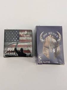 5 Grams .999 Silver - Patriotic Flag & Viking Helmet Designs (Lot of 2)