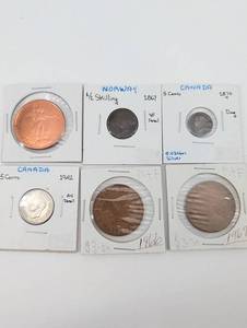 Canada 5 Cents & Norway 12 Skilling - 6 Coin Set (1872-1967, 1867)