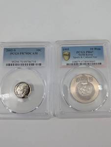 Roosevelt Dime 2002-S PR70DCAM & North Korea 10 Won 1995 PR67 PCGS (Two Coins)
