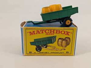 Matchbox 51 Trailer - A Lesney Product - 3 Yellow Barrels Included