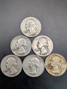 Washington Quarters - 6 Coins, 1941-1963, 90% Silver
