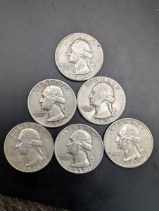 Lot Of 6 Various 90% Silver Washington Quarters