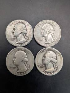 90% Silver Washington Quarters - Lot of 4 (1941, 1942, 1943, 1964)