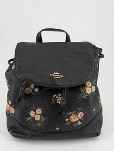 Coach Floral Print Pebbled Leather Backpack - Black