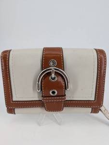 Coach Two-Tone Leather Crossbody Bag with Silver Buckle Closure