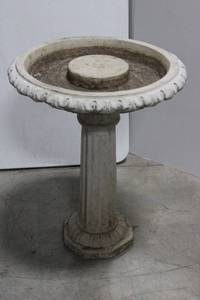 Concrete Bird Bath on Pedestal - Ornate Rim, 30 in Tall, 23 in Bowl