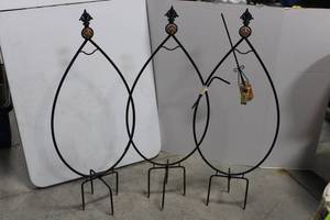 3-Piece Wrought Iron Teardrop Plant Stakes with Amber Glass Orbs 38.5 x 16