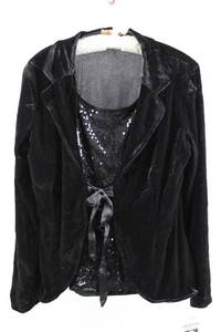 Notations 2-FER Twinset Velvet Blazer & Sequined Tank - Black