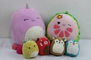 Squishmallows Plushes (Lot of 6) Unicorn, Watermelon, Pineapple, Strawberry Bear, Deer & Penguin