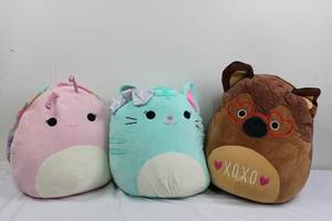 Squishmallows Plush Lot - Pink Rainbow-Mane, Mint Cat, Brown Dog wXOXO