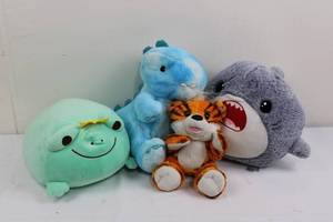 Assorted Plush Toys - Dinosaur, Shark, Tiger & Frog (Lot of 4)