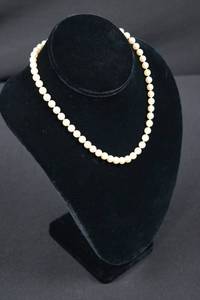 Mikimoto Akoya Pearl Necklace - Cream White 7-8mm Beads with Box Clasp 16.5"L Clasp to clasp