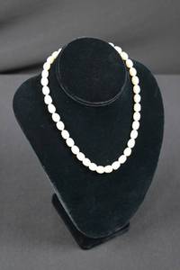 Pearl Necklace - Oval Beads, Silver Clasp